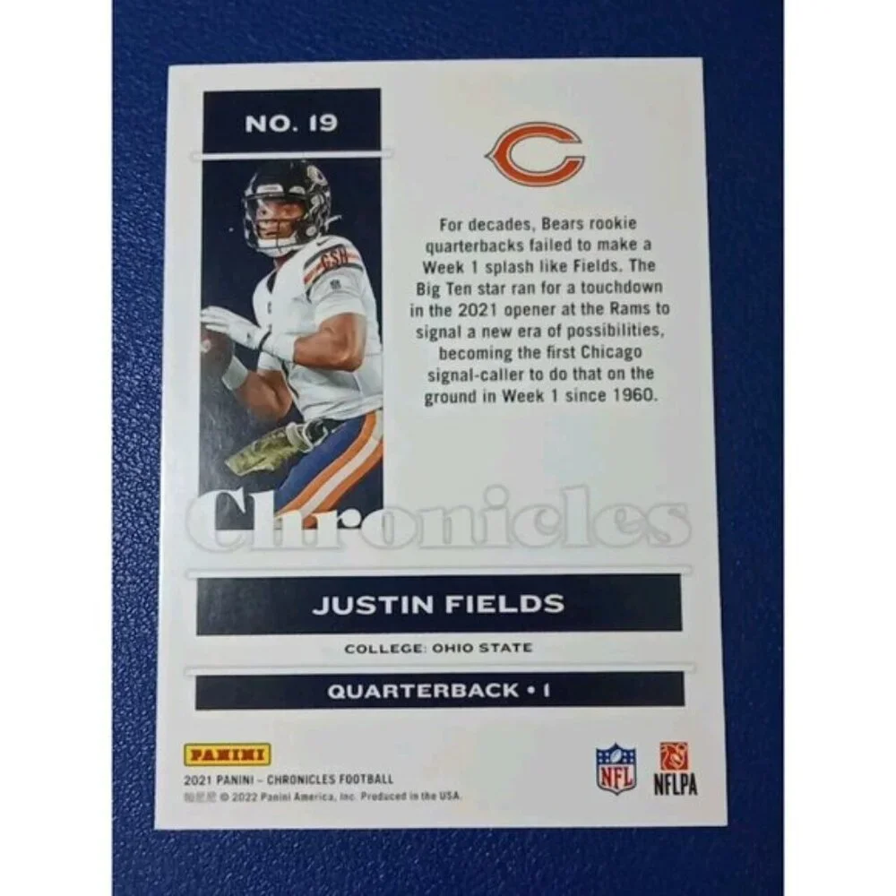 Justin Fields RC 2021 Panini Chronicles #19 Chicago Bears Rookie Card